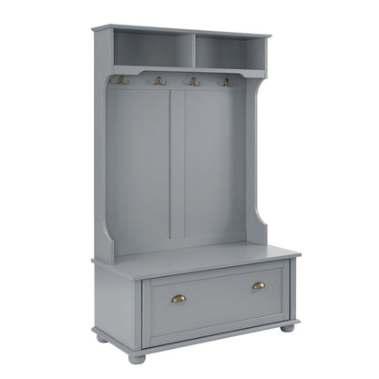 Coastal Style Hall Tree Entryway Bench with Shelves and Shoe Cabinets