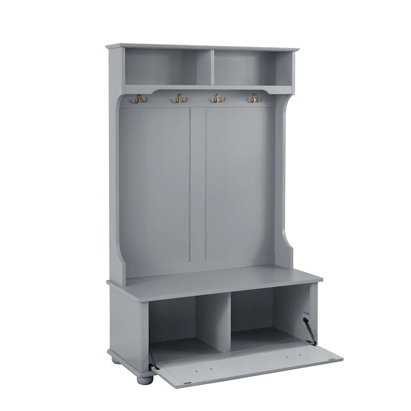 Coastal Style Hall Tree Entryway Bench with Shelves and Shoe Cabinets