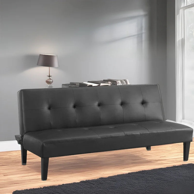 Ultimate Futon Sofa Collection: Futon Sofa with Armrest and Cupholders, Button Tufted Sofa with Wooden Legs