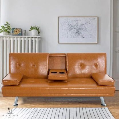 Ultimate Futon Sofa Collection: Futon Sofa with Armrest and Cupholders, Button Tufted Sofa with Wooden Legs