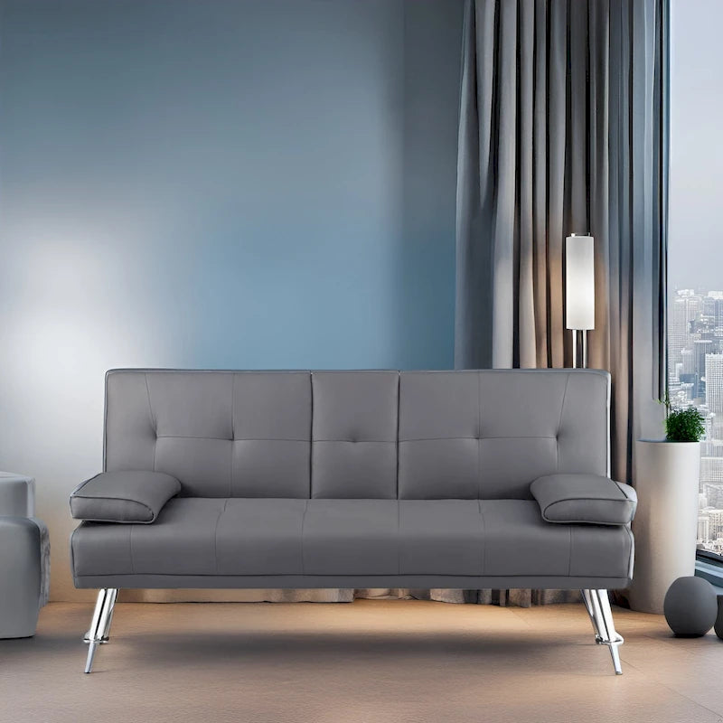 Ultimate Futon Sofa Collection: Futon Sofa with Armrest and Cupholders, Button Tufted Sofa with Wooden Legs