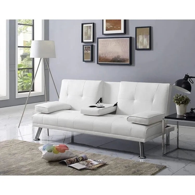 Ultimate Futon Sofa Collection: Futon Sofa with Armrest and Cupholders, Button Tufted Sofa with Wooden Legs