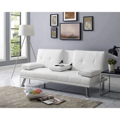 Ultimate Futon Sofa Collection: Futon Sofa with Armrest and Cupholders, Button Tufted Sofa with Wooden Legs