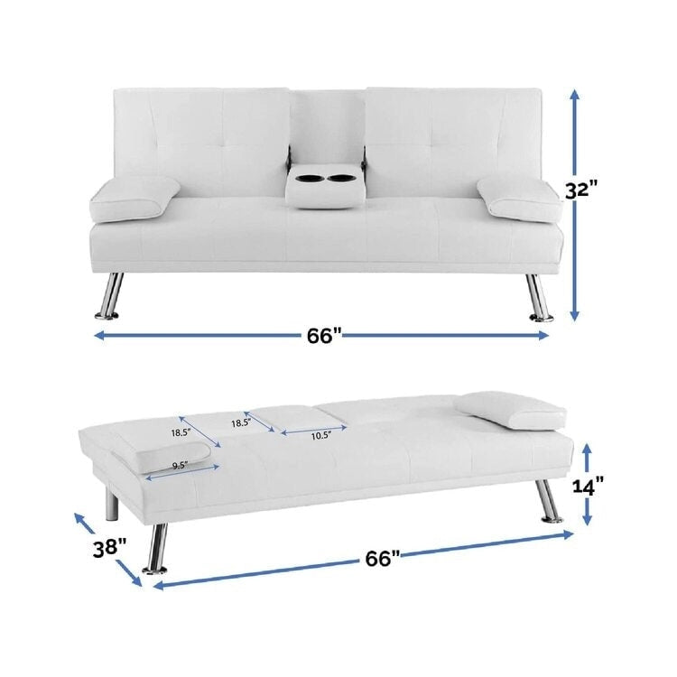 Ultimate Futon Sofa Collection: Futon Sofa with Armrest and Cupholders, Button Tufted Sofa with Wooden Legs