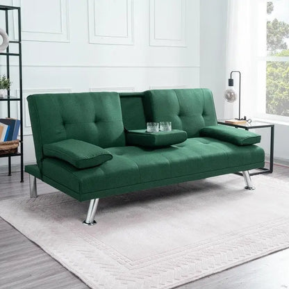 Ultimate Futon Sofa Collection: Futon Sofa with Armrest and Cupholders, Button Tufted Sofa with Wooden Legs