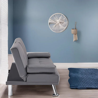 Ultimate Futon Sofa Collection: Futon Sofa with Armrest and Cupholders, Button Tufted Sofa with Wooden Legs