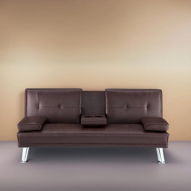 Ultimate Futon Sofa Collection: Futon Sofa with Armrest and Cupholders, Button Tufted Sofa with Wooden Legs