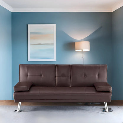 Ultimate Futon Sofa Collection: Futon Sofa with Armrest and Cupholders, Button Tufted Sofa with Wooden Legs