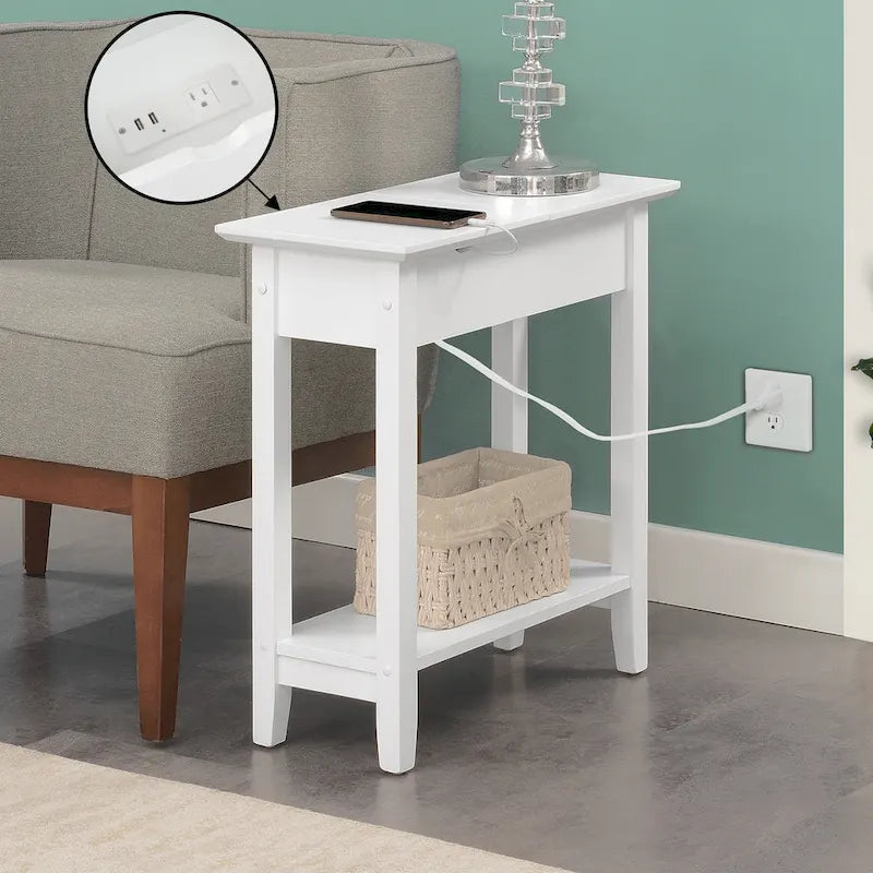 Convenience Concepts American Heritage Flip Top End Table with Charging Station and Shelf