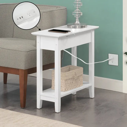 Convenience Concepts American Heritage Flip Top End Table with Charging Station and Shelf