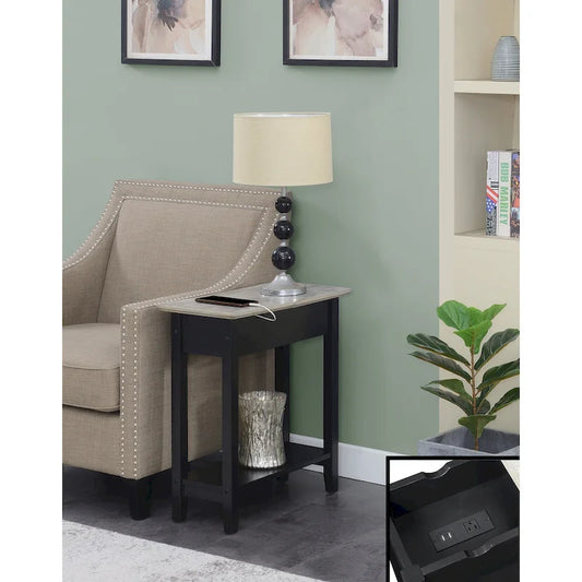 Convenience Concepts American Heritage Flip Top End Table with Charging Station and Shelf