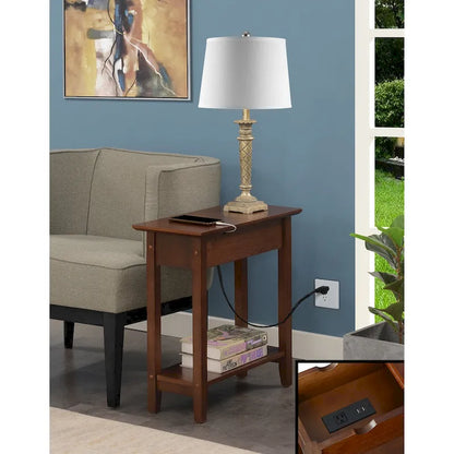 Convenience Concepts American Heritage Flip Top End Table with Charging Station and Shelf