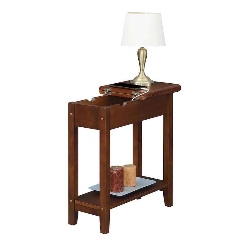 Convenience Concepts American Heritage Flip Top End Table with Charging Station and Shelf