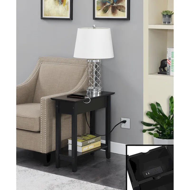 Convenience Concepts American Heritage Flip Top End Table with Charging Station and Shelf