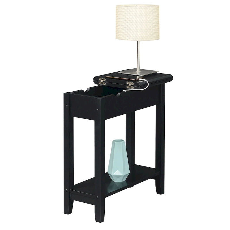 Convenience Concepts American Heritage Flip Top End Table with Charging Station and Shelf