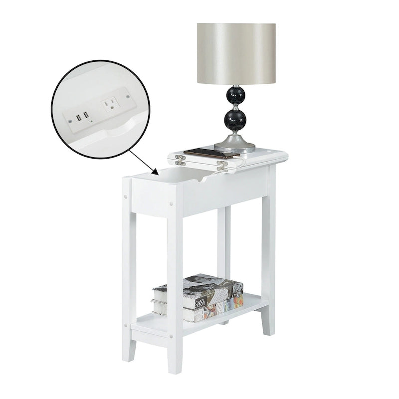 Convenience Concepts American Heritage Flip Top End Table with Charging Station and Shelf