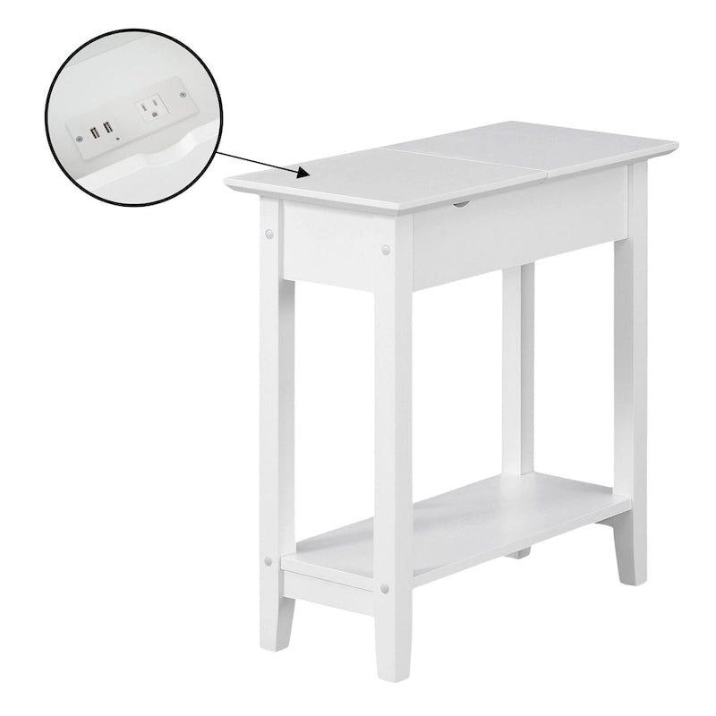 Convenience Concepts American Heritage Flip Top End Table with Charging Station and Shelf