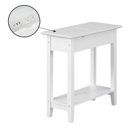 Convenience Concepts American Heritage Flip Top End Table with Charging Station and Shelf