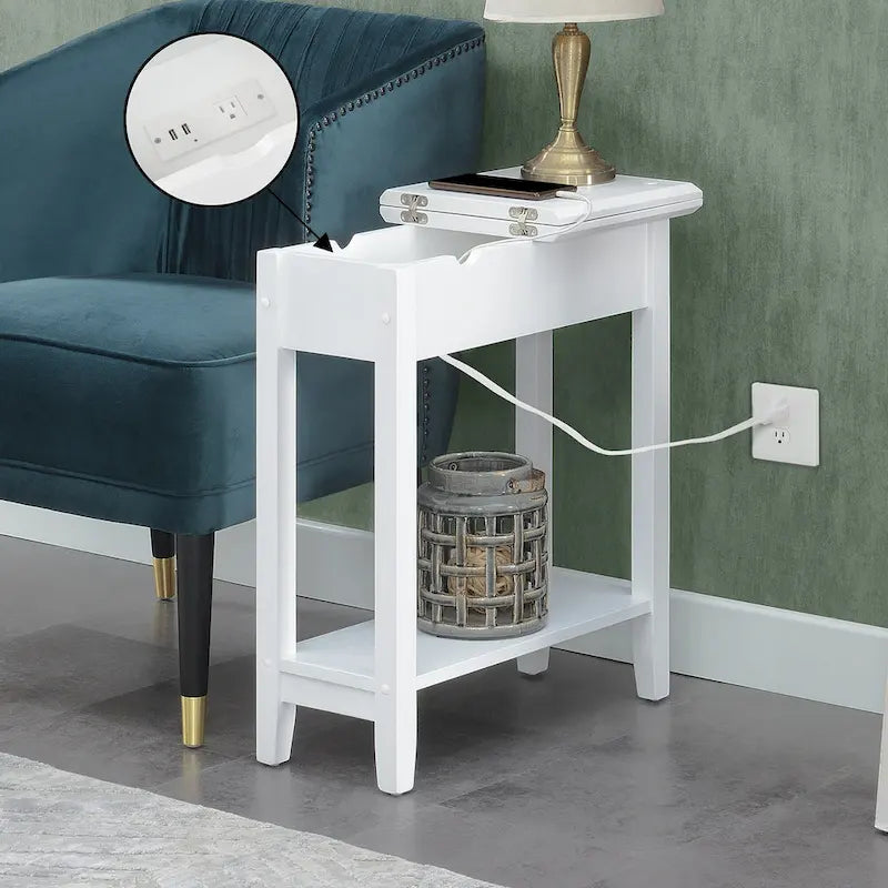 Convenience Concepts American Heritage Flip Top End Table with Charging Station and Shelf