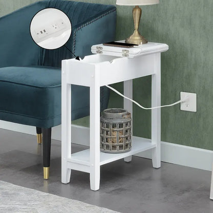 Convenience Concepts American Heritage Flip Top End Table with Charging Station and Shelf