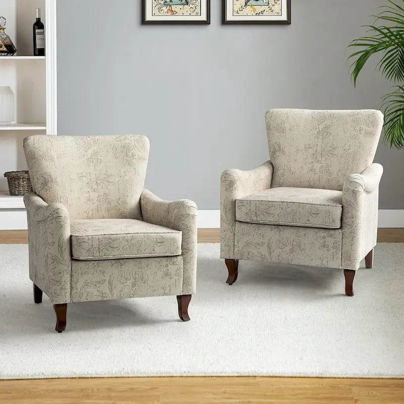 Samouel Modern Floral Upholstered Armchair with Wingback Design Set of 2 by HULALA HOME