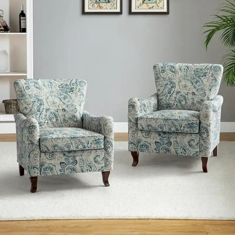 Samouel Modern Floral Upholstered Armchair with Wingback Design Set of 2 by HULALA HOME
