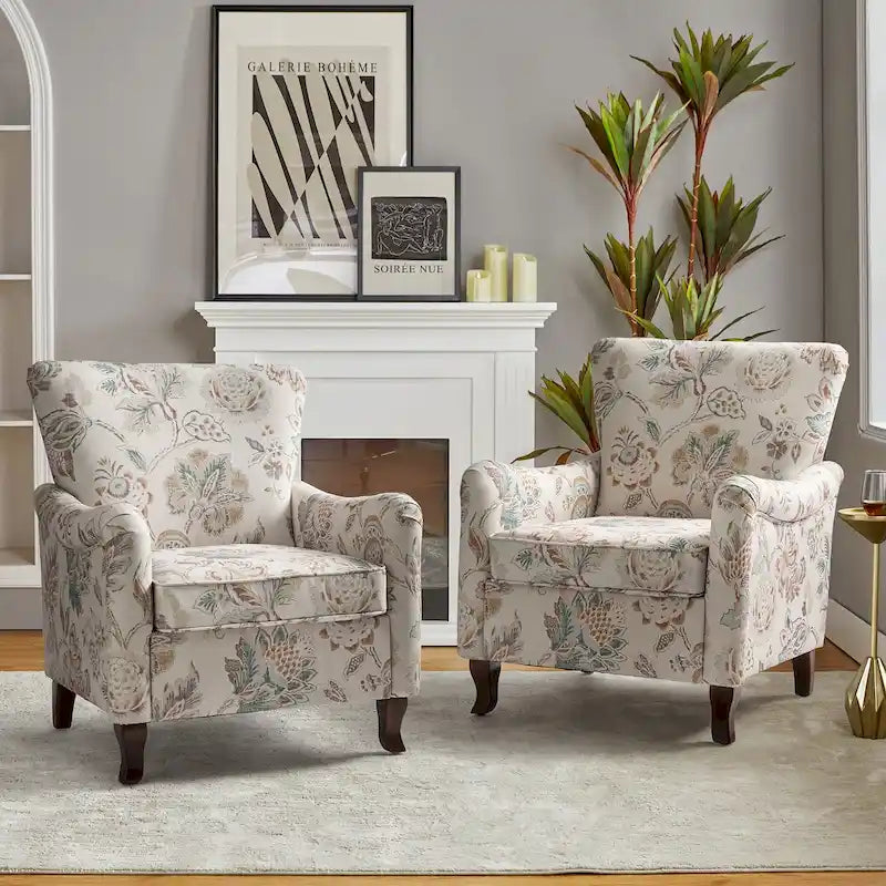 Samouel Modern Floral Upholstered Armchair with Wingback Design Set of 2 by HULALA HOME