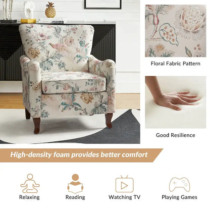 Samouel Modern Floral Upholstered Armchair with Wingback Design Set of 2 by HULALA HOME