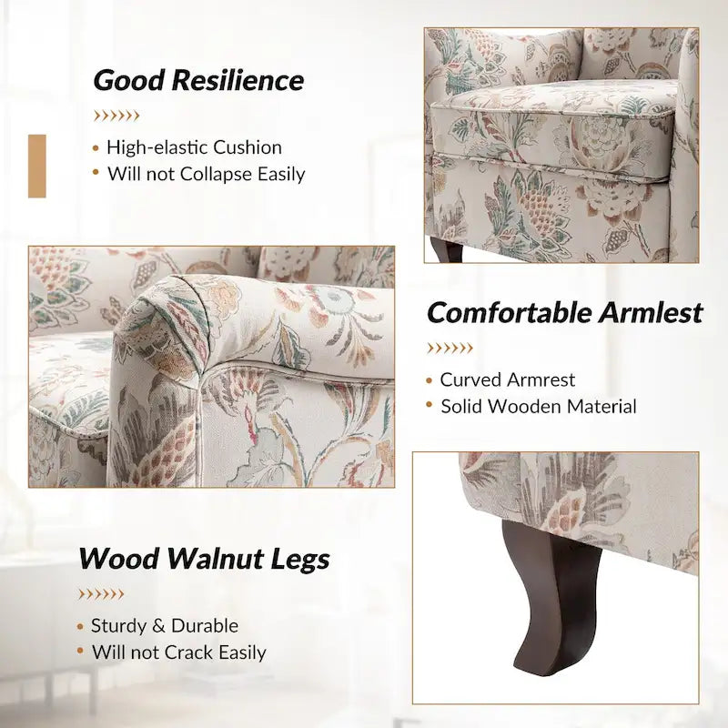 Samouel Modern Floral Upholstered Armchair with Wingback Design Set of 2 by HULALA HOME