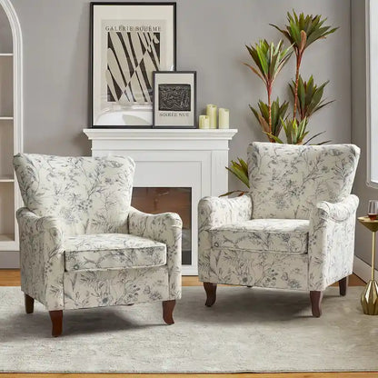 Samouel Modern Floral Upholstered Armchair with Wingback Design Set of 2 by HULALA HOME