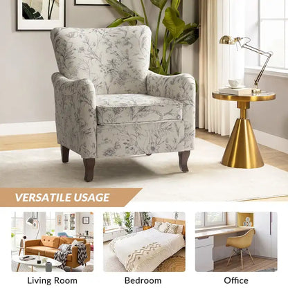 Samouel Modern Floral Upholstered Armchair with Wingback Design Set of 2 by HULALA HOME