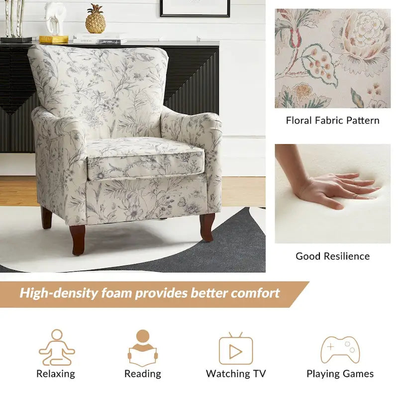 Samouel Modern Floral Upholstered Armchair with Wingback Design Set of 2 by HULALA HOME