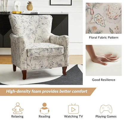 Samouel Modern Floral Upholstered Armchair with Wingback Design Set of 2 by HULALA HOME