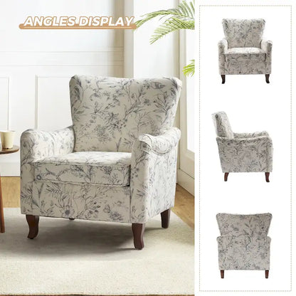 Samouel Modern Floral Upholstered Armchair with Wingback Design Set of 2 by HULALA HOME