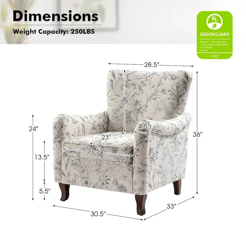 Samouel Modern Floral Upholstered Armchair with Wingback Design Set of 2 by HULALA HOME