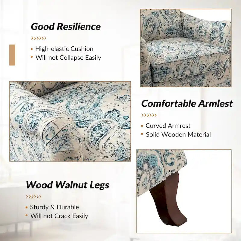 Samouel Modern Floral Upholstered Armchair with Wingback Design Set of 2 by HULALA HOME