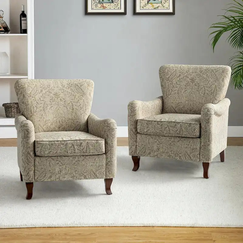 Samouel Modern Floral Upholstered Armchair with Wingback Design Set of 2 by HULALA HOME