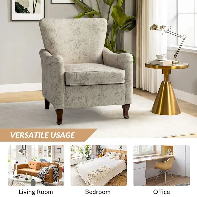 Samouel Modern Floral Upholstered Armchair with Wingback Design Set of 2 by HULALA HOME