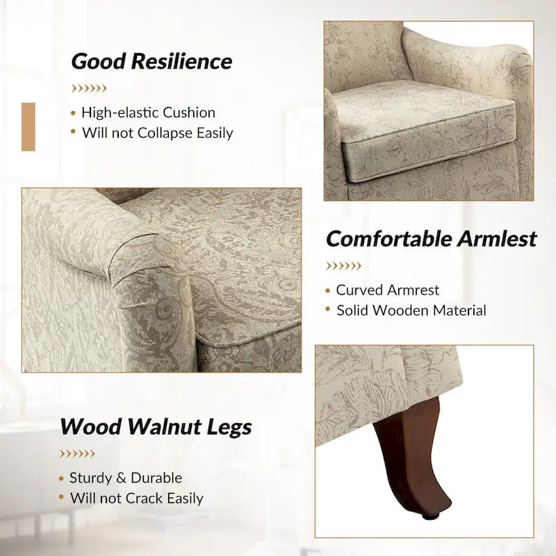 Samouel Modern Floral Upholstered Armchair with Wingback Design Set of 2 by HULALA HOME