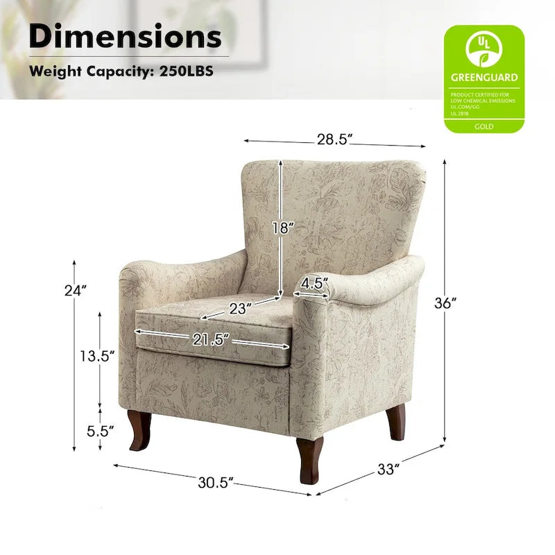 Samouel Modern Floral Upholstered Armchair with Wingback Design Set of 2 by HULALA HOME