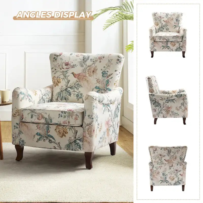 Samouel Modern Floral Upholstered Armchair with Wingback Design Set of 2 by HULALA HOME