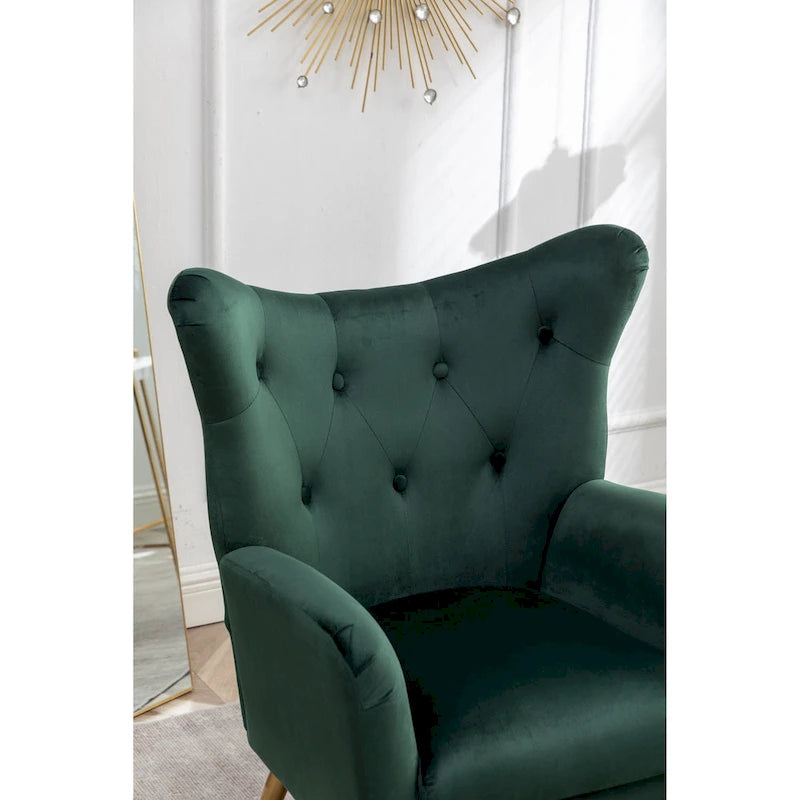 Roundhill Furniture Sovarol Velvet Button-Tufted Wing Back Accent Chair