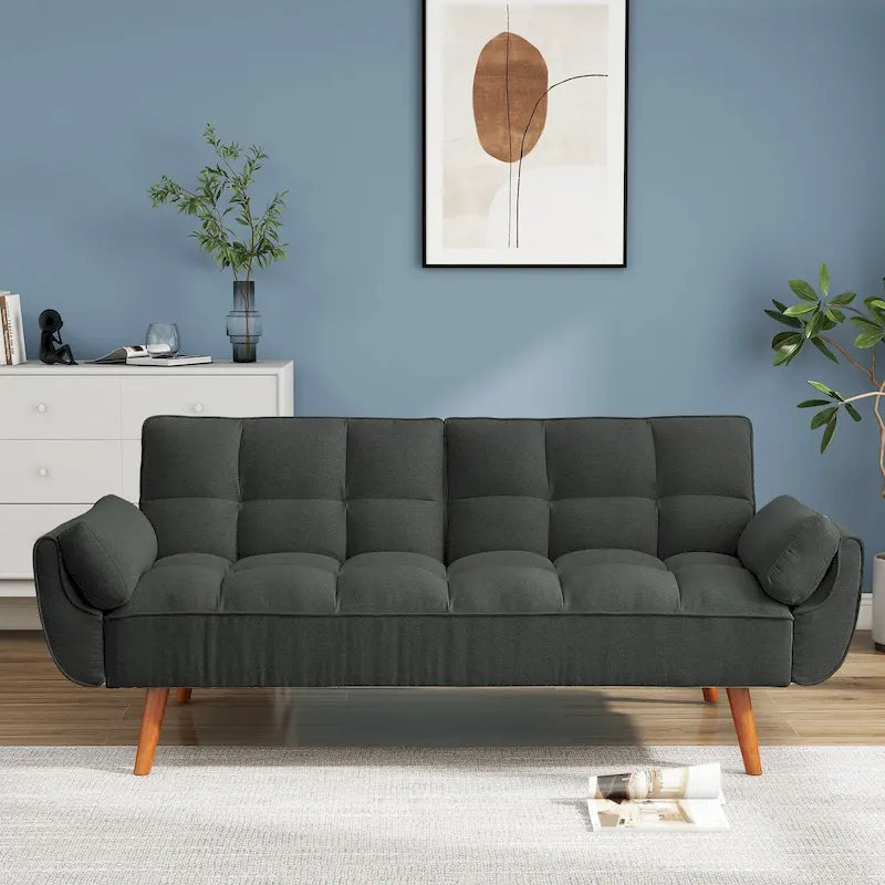 75.39 IN. Futon Sofa Bed, Convertible Upholstered Couch Sleeper with Reclining Sleeper Split Tufted Back