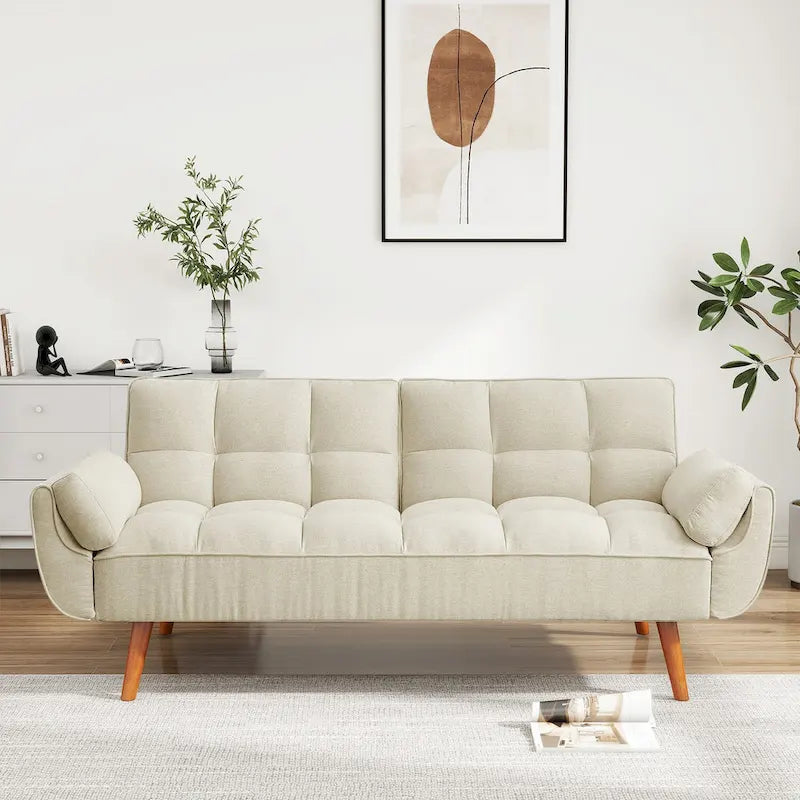 75.39 IN. Futon Sofa Bed, Convertible Upholstered Couch Sleeper with Reclining Sleeper Split Tufted Back