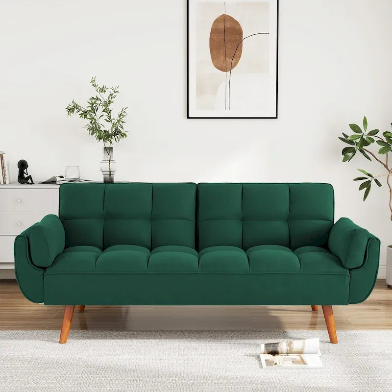 75.39 IN. Futon Sofa Bed, Convertible Upholstered Couch Sleeper with Reclining Sleeper Split Tufted Back