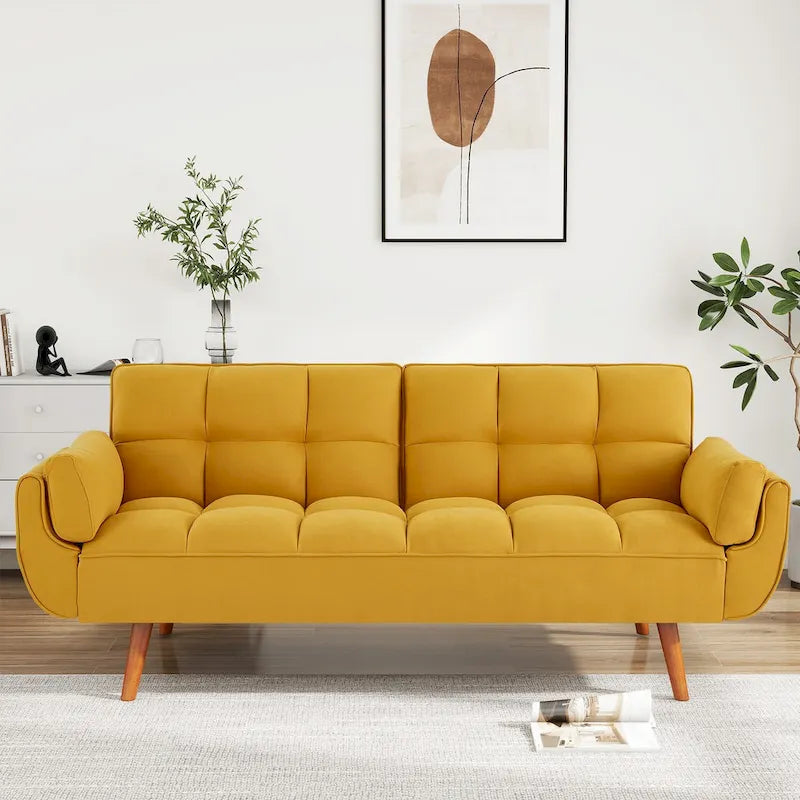 75.39 IN. Futon Sofa Bed, Convertible Upholstered Couch Sleeper with Reclining Sleeper Split Tufted Back