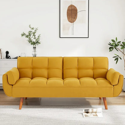 75.39 IN. Futon Sofa Bed, Convertible Upholstered Couch Sleeper with Reclining Sleeper Split Tufted Back