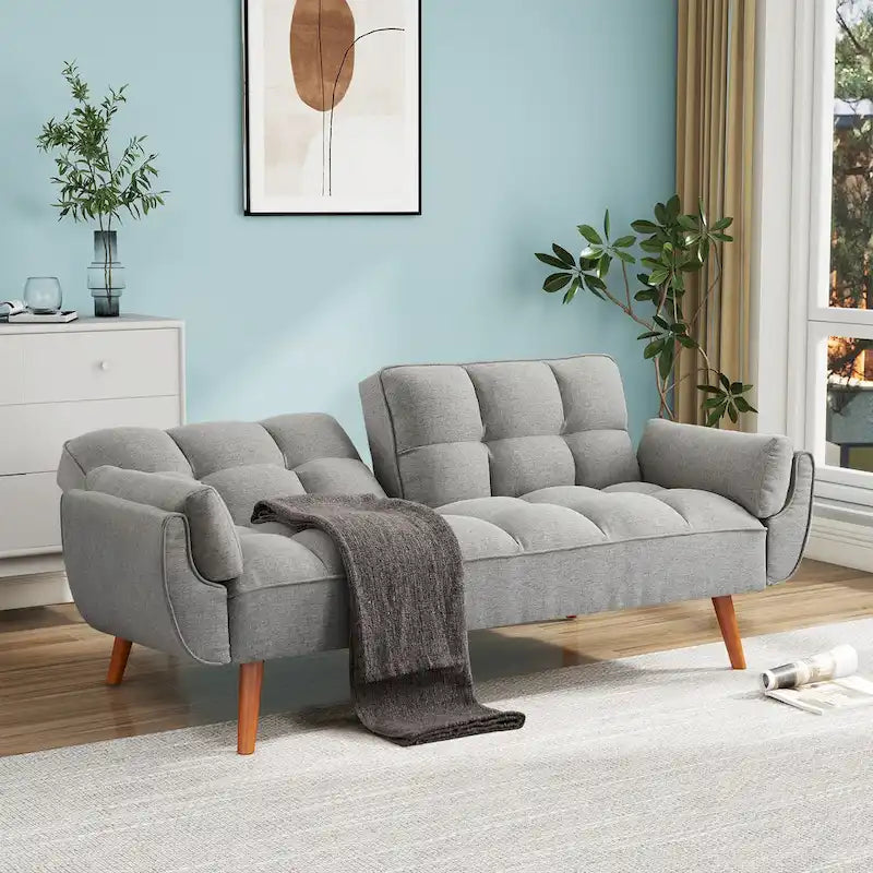 75.39 IN. Futon Sofa Bed, Convertible Upholstered Couch Sleeper with Reclining Sleeper Split Tufted Back