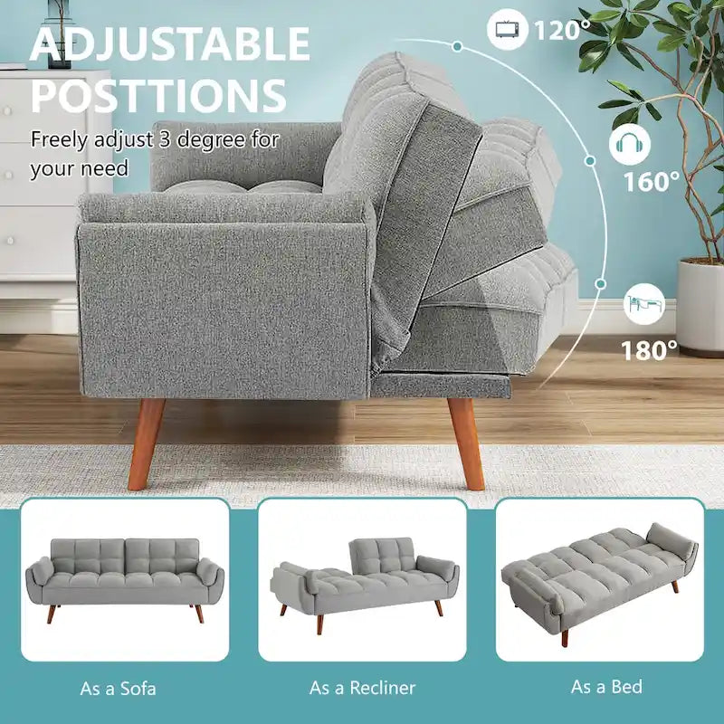 75.39 IN. Futon Sofa Bed, Convertible Upholstered Couch Sleeper with Reclining Sleeper Split Tufted Back