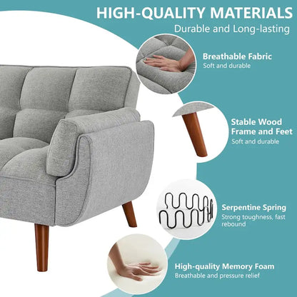 75.39 IN. Futon Sofa Bed, Convertible Upholstered Couch Sleeper with Reclining Sleeper Split Tufted Back